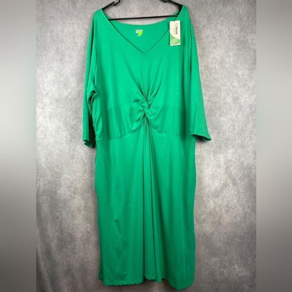 Lands end womens 3/4 sleeve Midi dress pockets stretch cotton size 3X